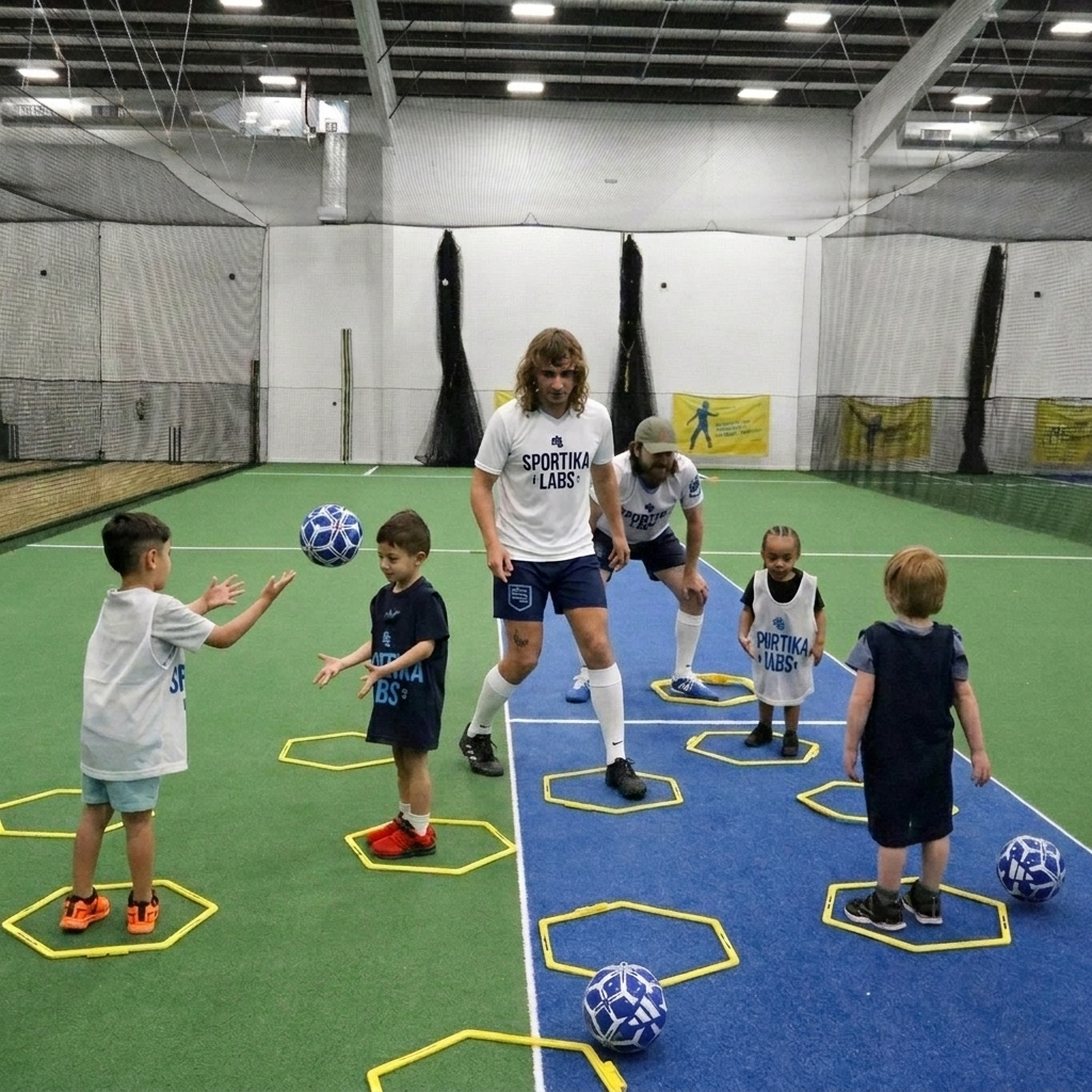Kids in Sportika Labs jerseys training indoors